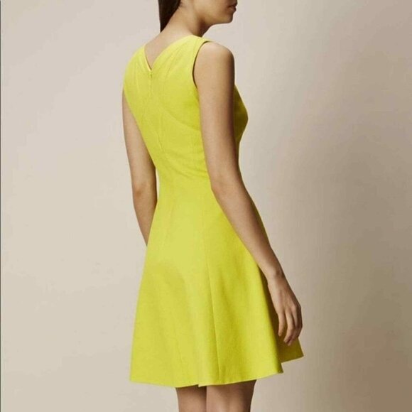 Karen Millen  Lime  Yellow Textured A-line Dress Size 8 - Picture 4 of 8